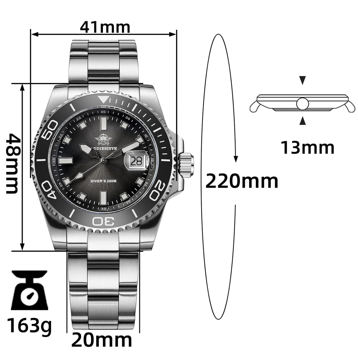 41 MM Mens Dive Watch Quartz Movement 200 M Waterproof Luminous Analog Gradient Dial K3460