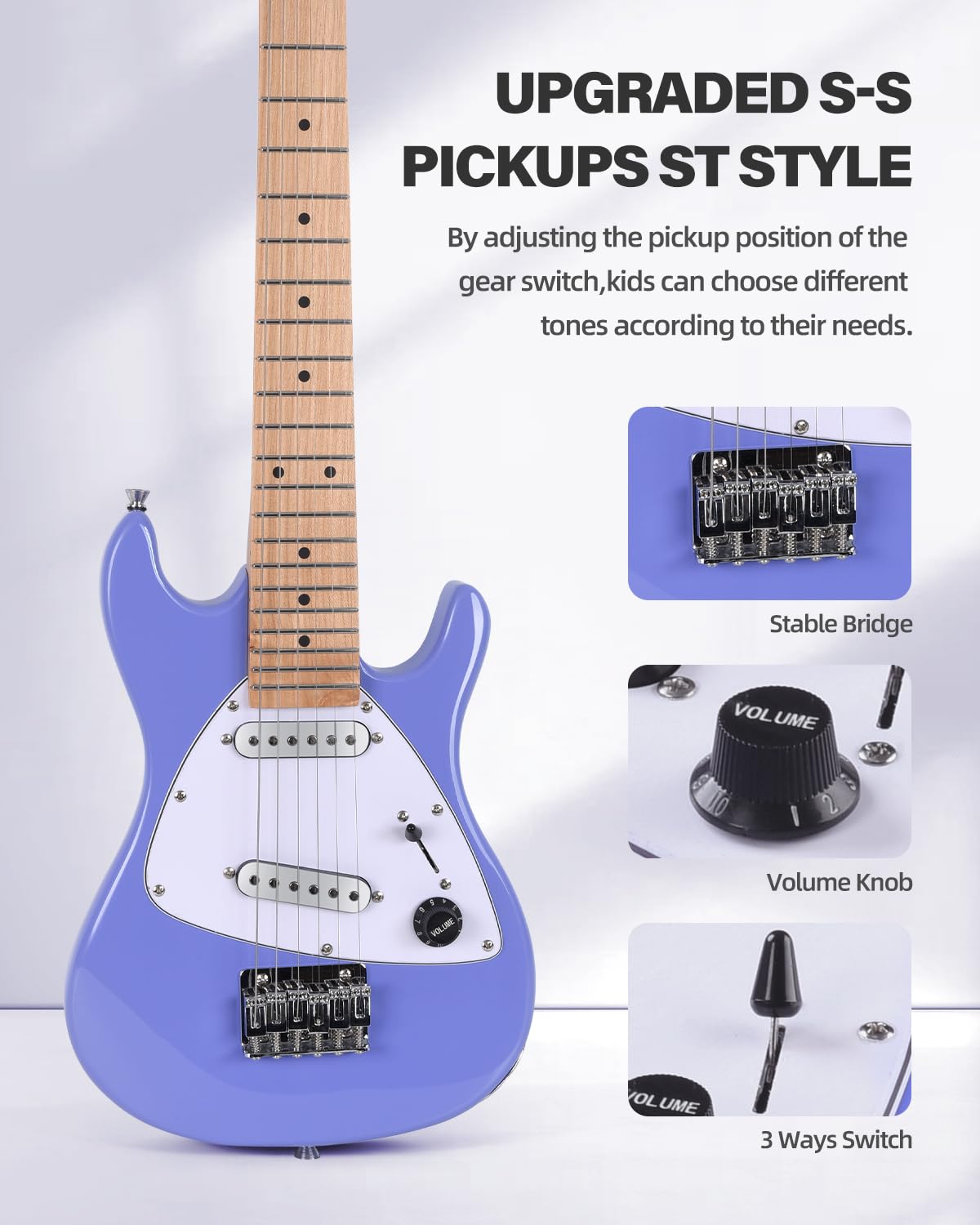 30 Inch 1/4 Size Purple Electric Guitar Kit with Amp C288