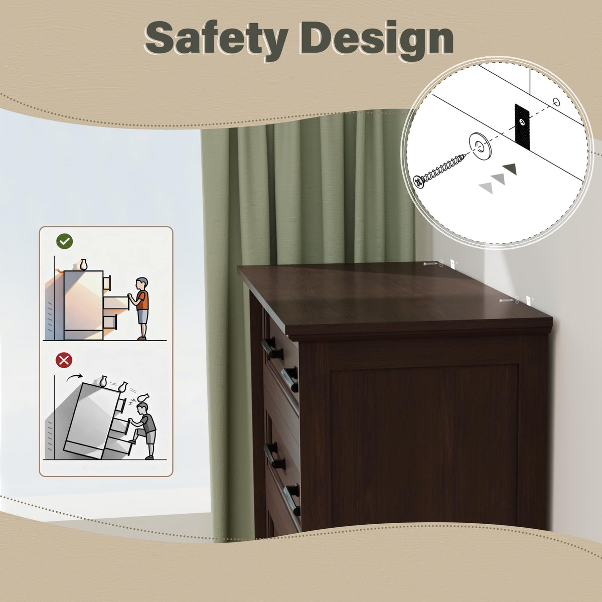 Brown 5 Drawer Dresser Z253