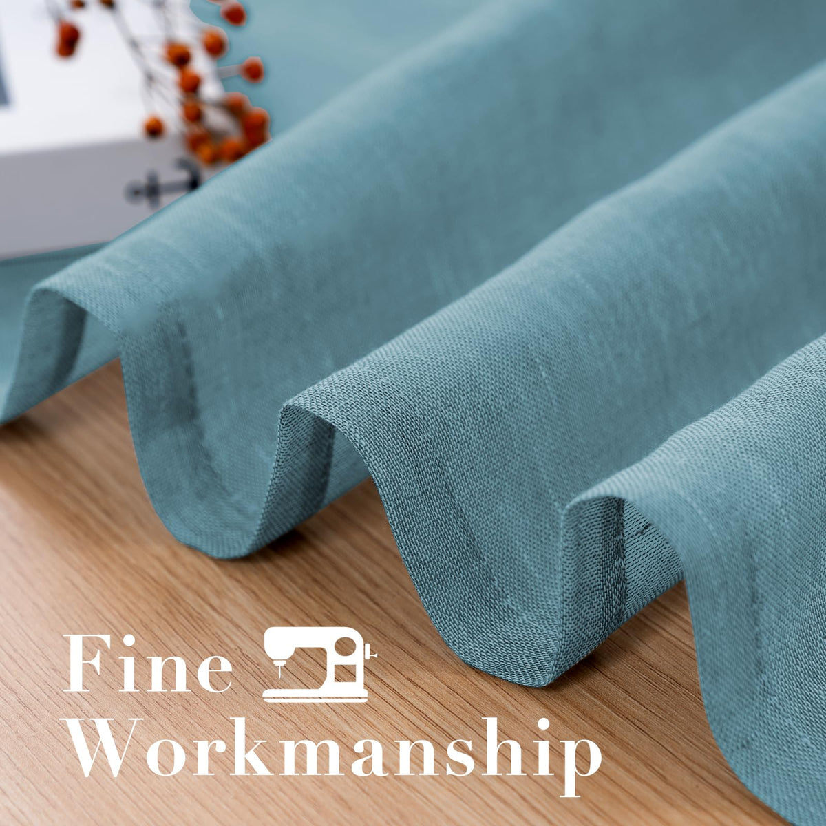 Natural Linen Curtain Panels Semi-Sheers Nickel Grommet Set of 2 Turquoise 52"W x 96"L N810
