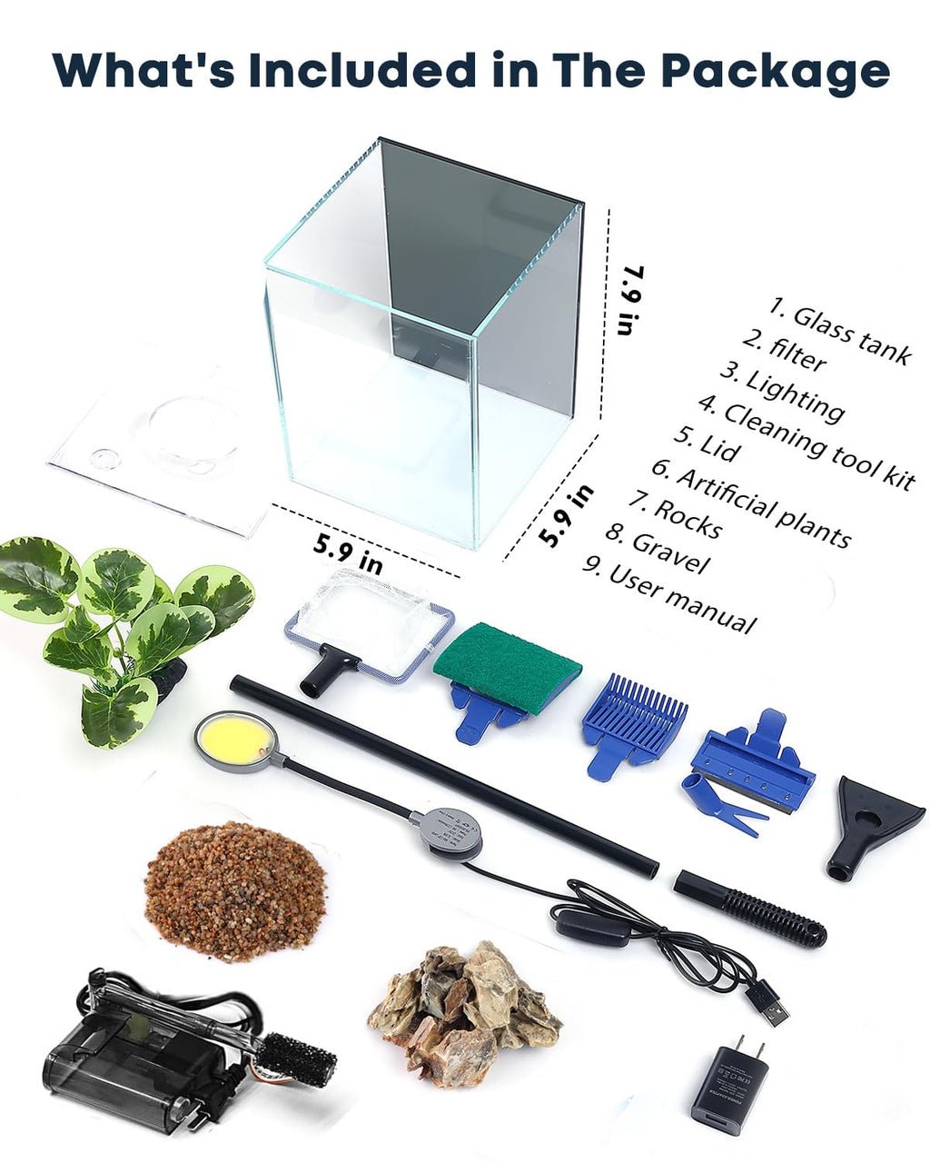 Glass 1.25 Gallon Aquarium Set with Filter LED Light G313116