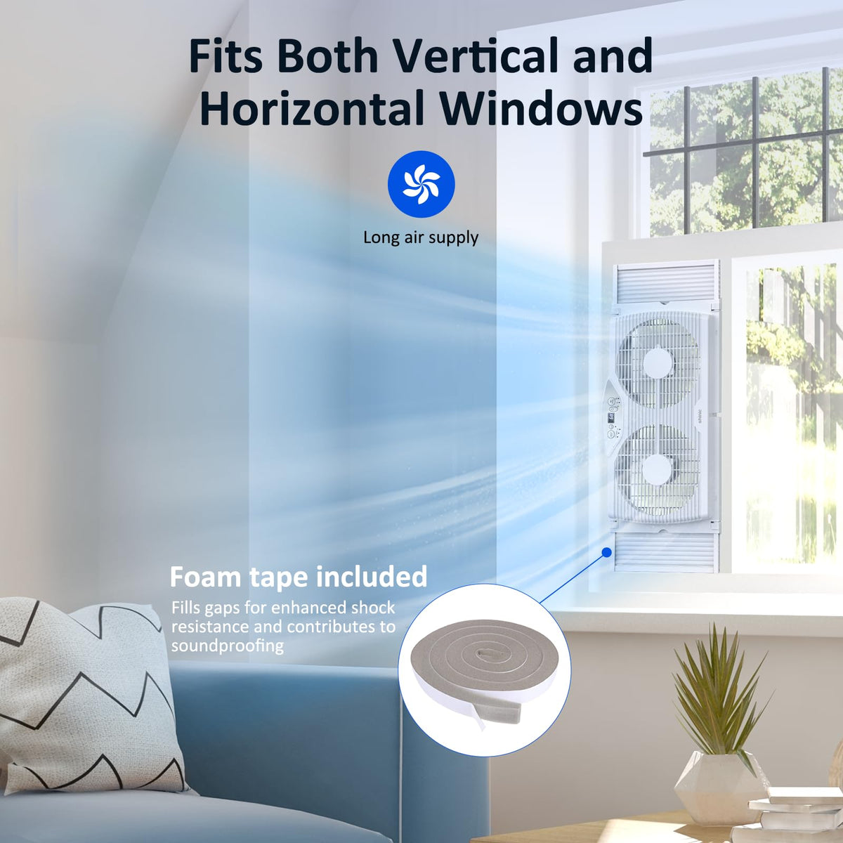Twin Window Fan, 9-Inch Blades Reversible Airflow, Thermostat Control, 3 Speeds, 23.5"-37" Expandable Width F5216