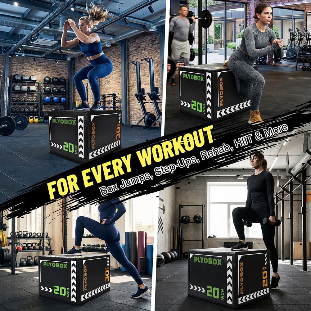 3-in-1 Foam Plyometric Jump Box, 20/24/30 Inch Plyo Box with Non-Slip PVC Cover V866636