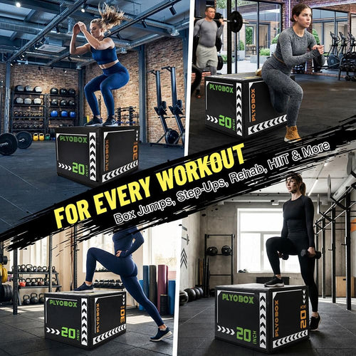 3-in-1 Foam Plyometric Jump Box, 20/24/30 Inch Plyo Box with Non-Slip PVC Cover V866636