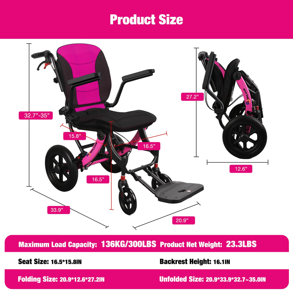 Lightweight Foldable Wheelchair with 12-inch Wheels and Removable Cushion U2805