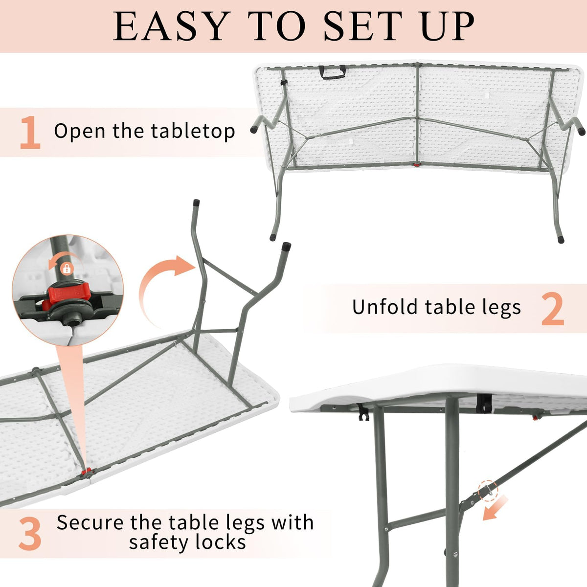 Set of 2 Lightweight 6FT Rectangular Plastic Folding Tables with Steel Legs Q769