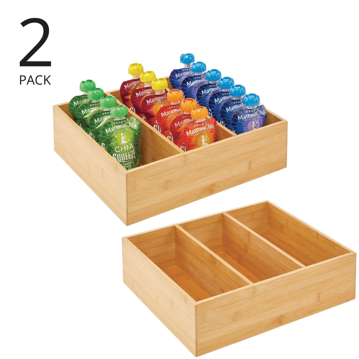 Bamboo 3 Section Stackable Pantry Organizer Bin, 2 Pack F155182