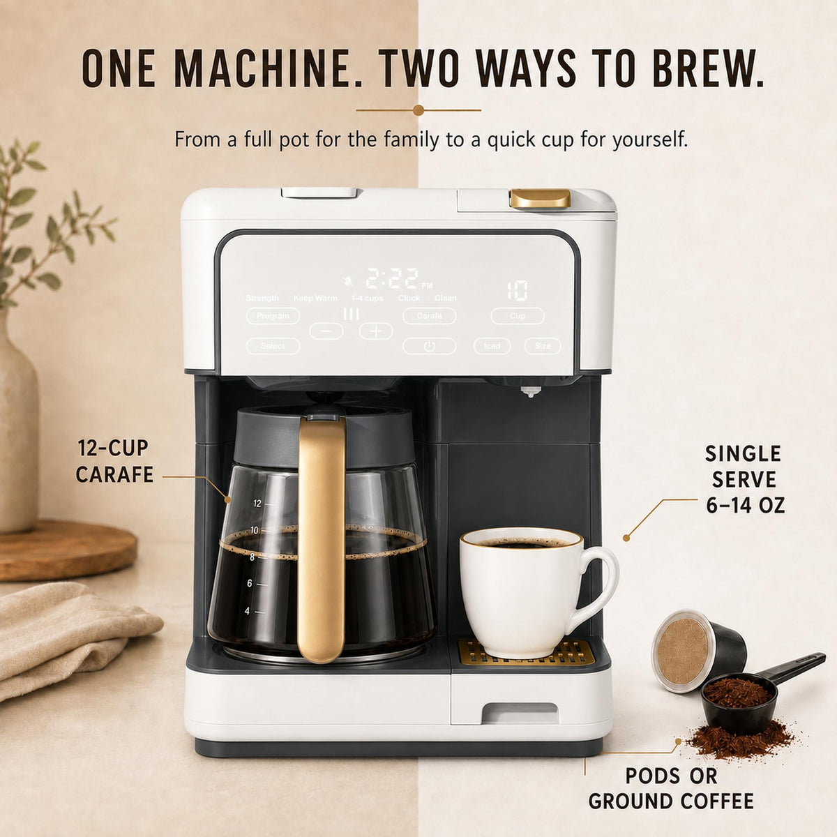 Multi-Brew Coffee Maker 12 Cups Single Serve Programmable H372061