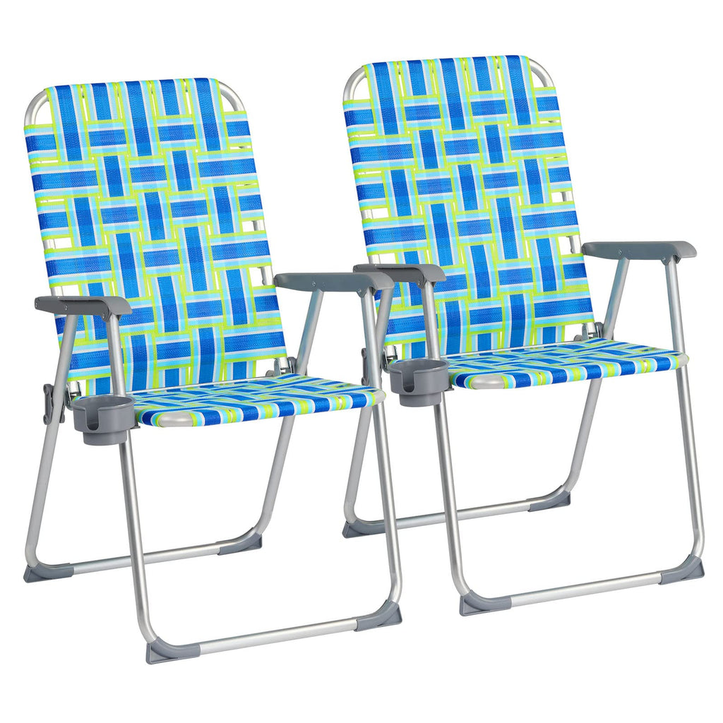 Aluminum Folding Patio Lawn Chairs Set of 2 with Cup Holder M3391