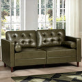 67" Olive Green Faux Leather 2-Seater Sofa with Bolster Pillows Y3797