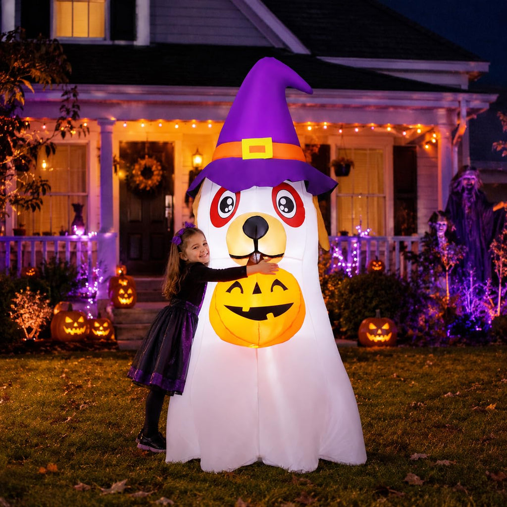 6.2 FT Halloween Inflatables Dog with Pumpkin Built-in LEDs B831943
