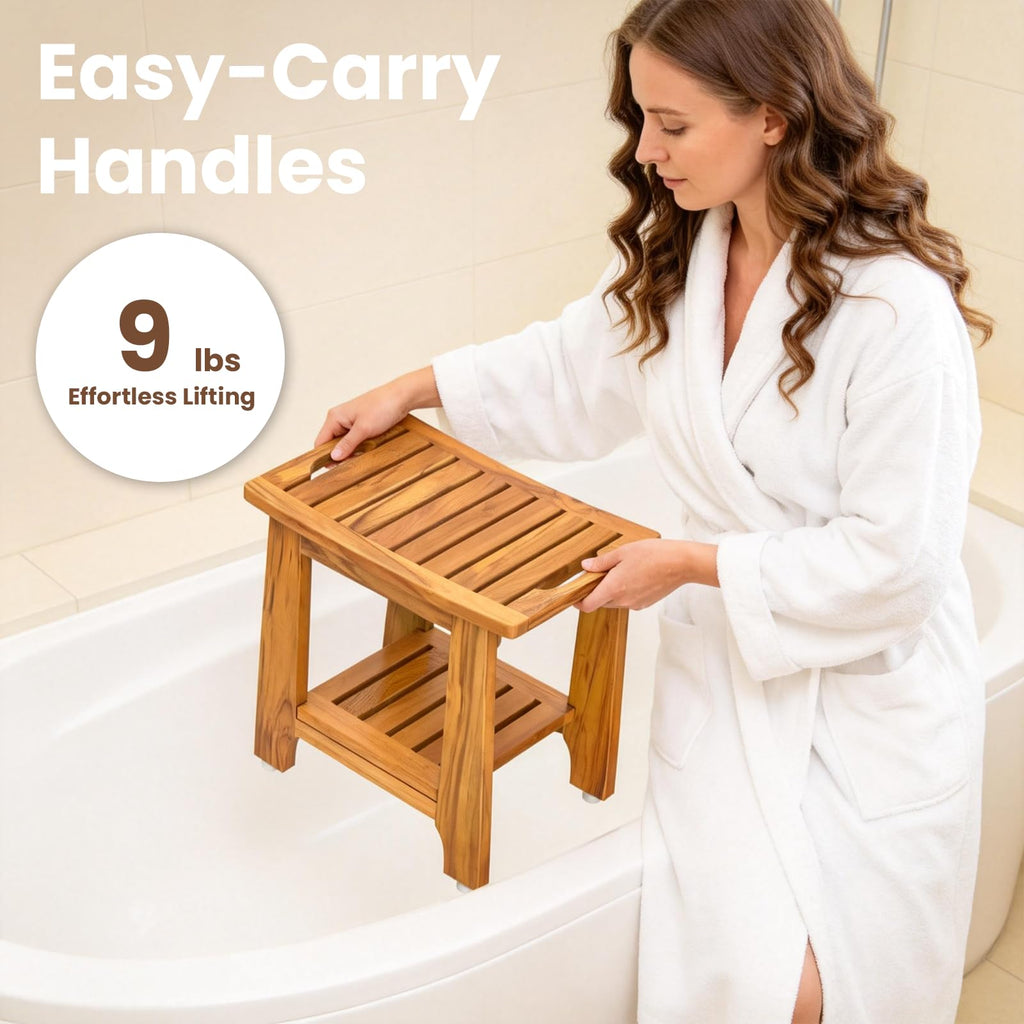 18" Teak Shower Bench with Non-Slip Leveling Feet K759929