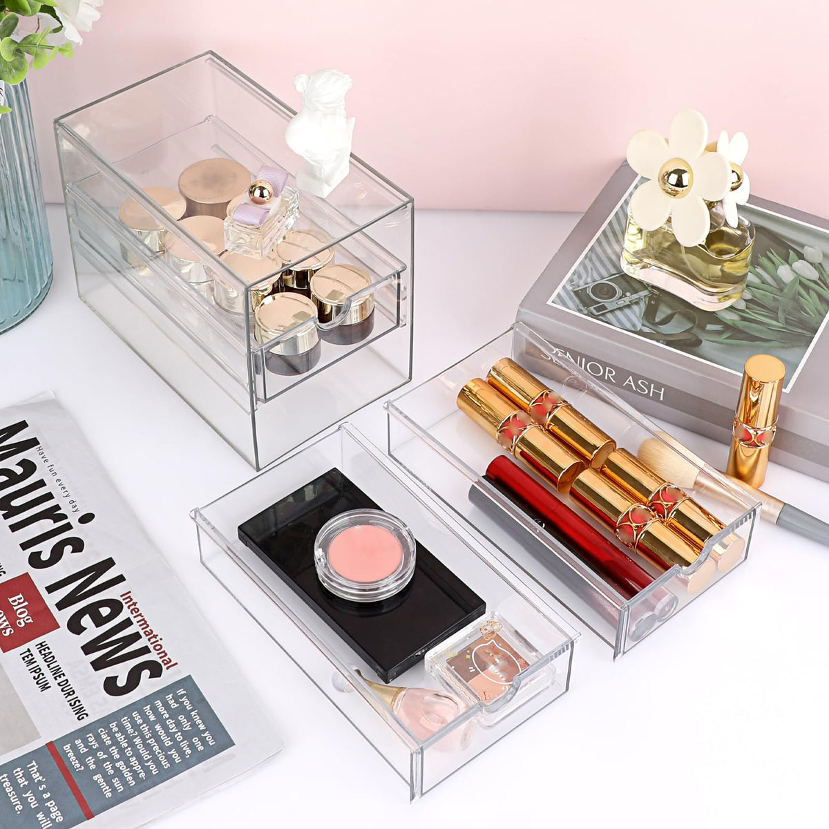 3 Drawer Clear Acrylic Desktop Organizer G312
