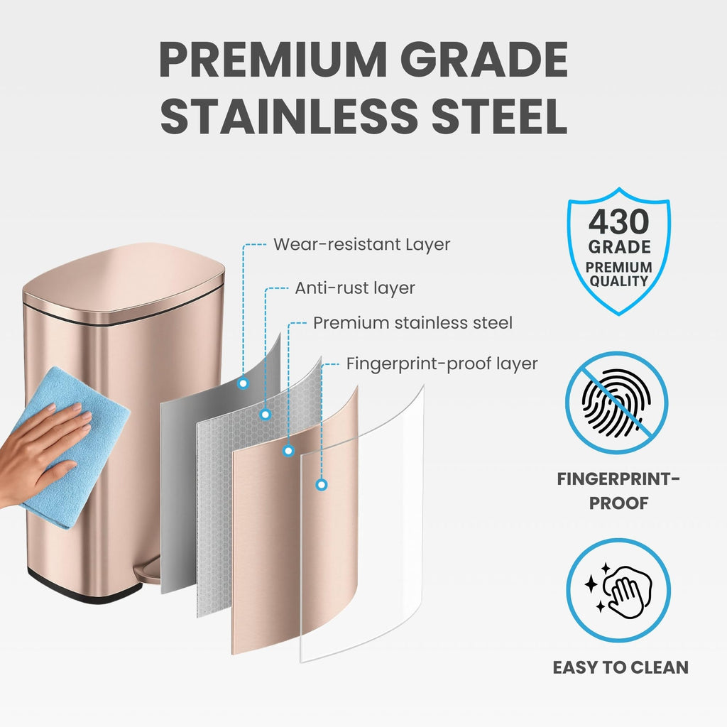 13.2 Gallon Stainless Steel Step Trash Can with Lid W65784