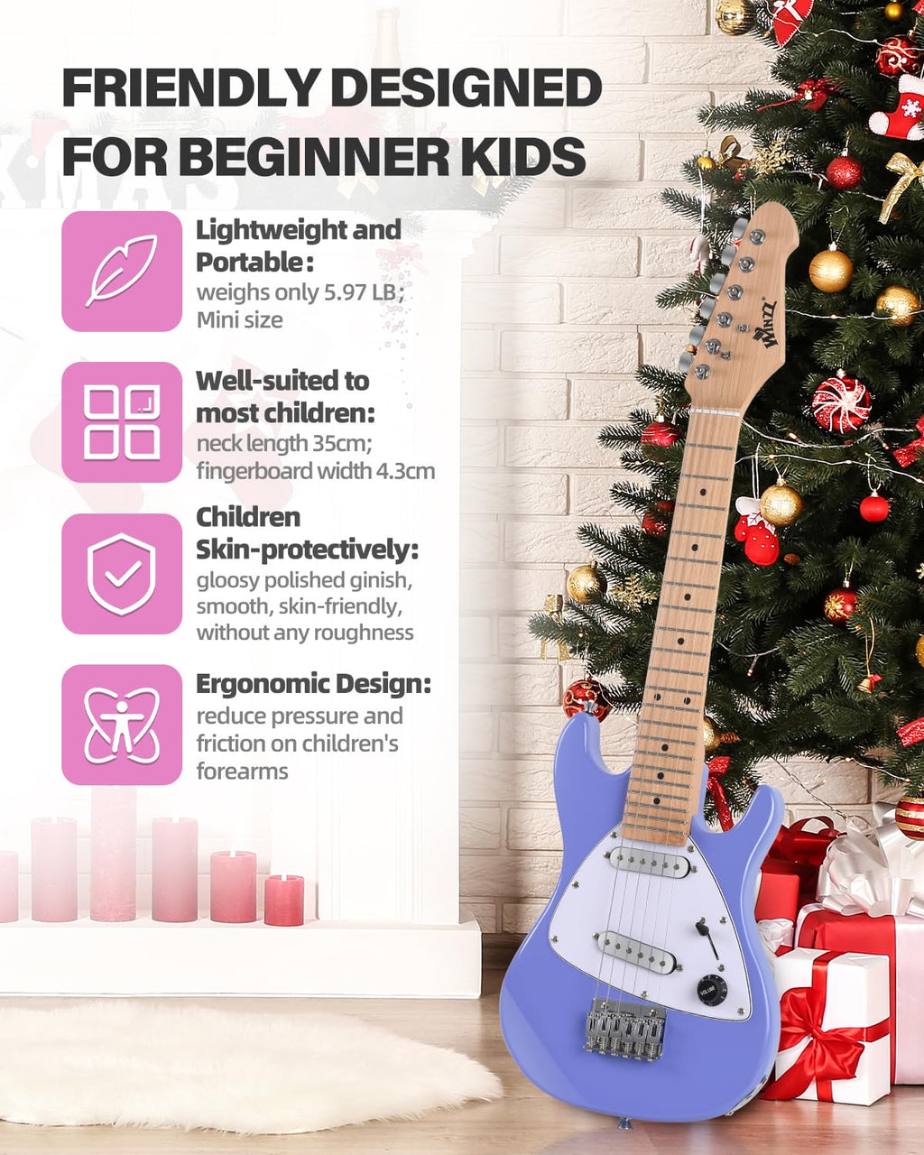 30 Inch 1/4 Size Purple Electric Guitar Kit with Amp C288