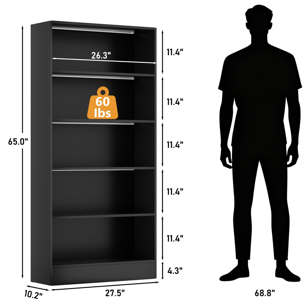 Black 5-Tier Wooden Bookshelf O368