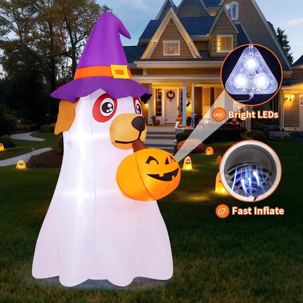 6.2 FT Halloween Inflatables Dog with Pumpkin Built-in LEDs B831943