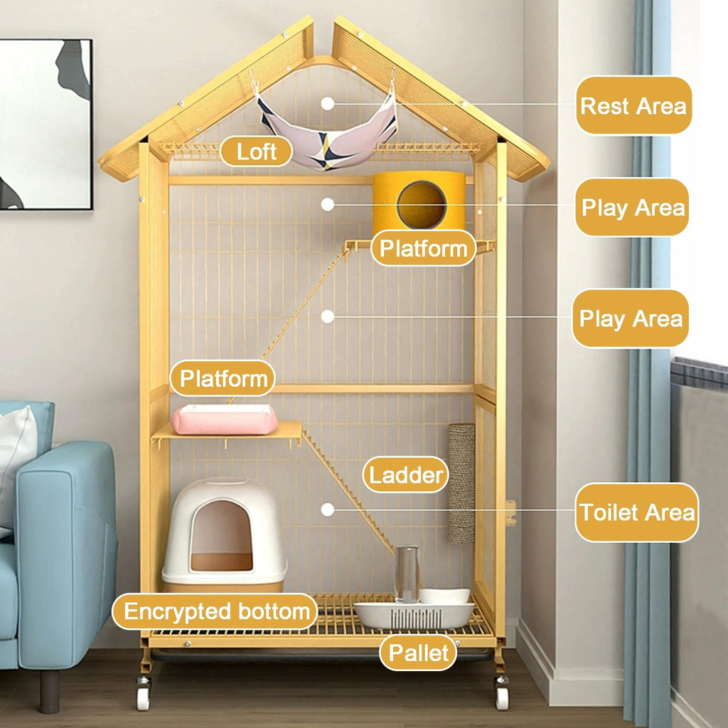 4-Tier Indoor Cat Enclosure with Ramp and Multiple Doors S6145