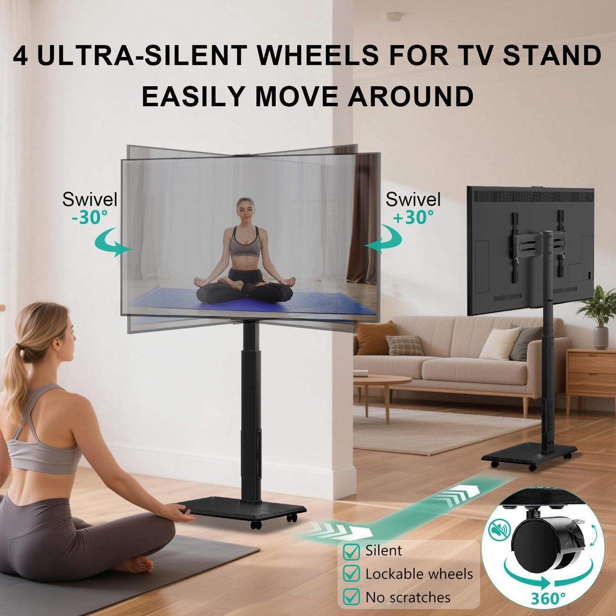 Rolling TV Stand with Power Outlet for 39-75 inch TV, Black L85334