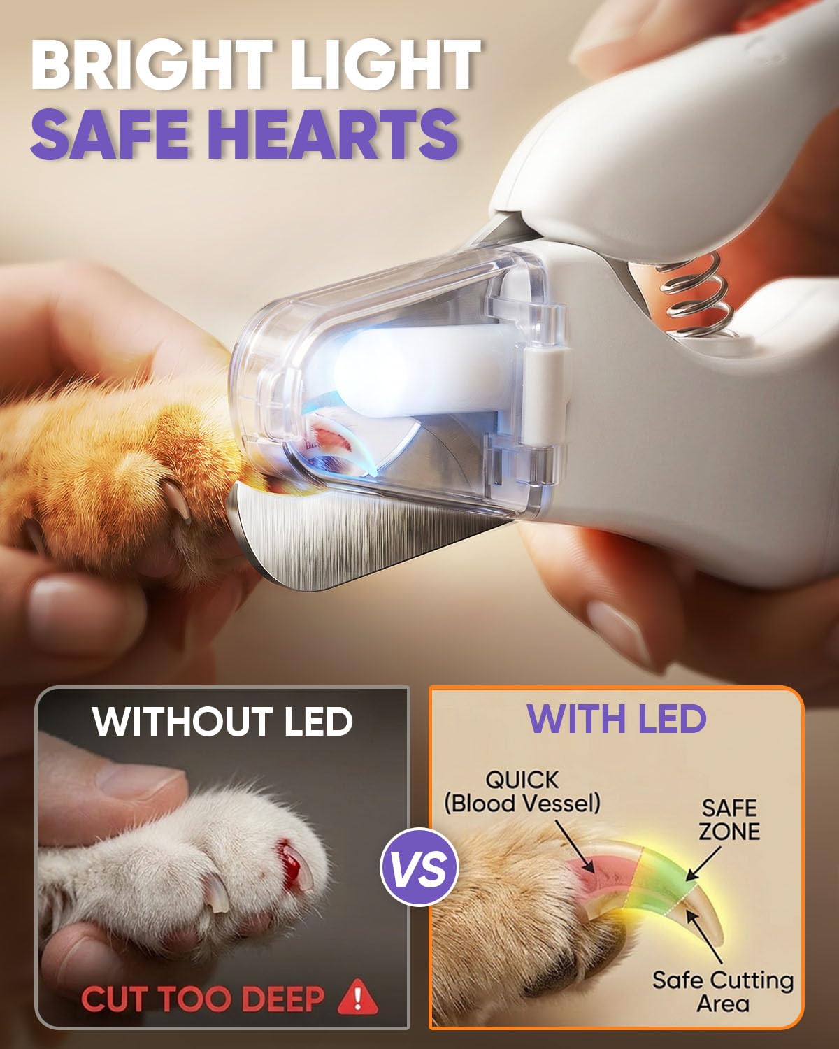 2-in-1 Cat & Dog Nail Clippers with Grinder and LED Lights S2804