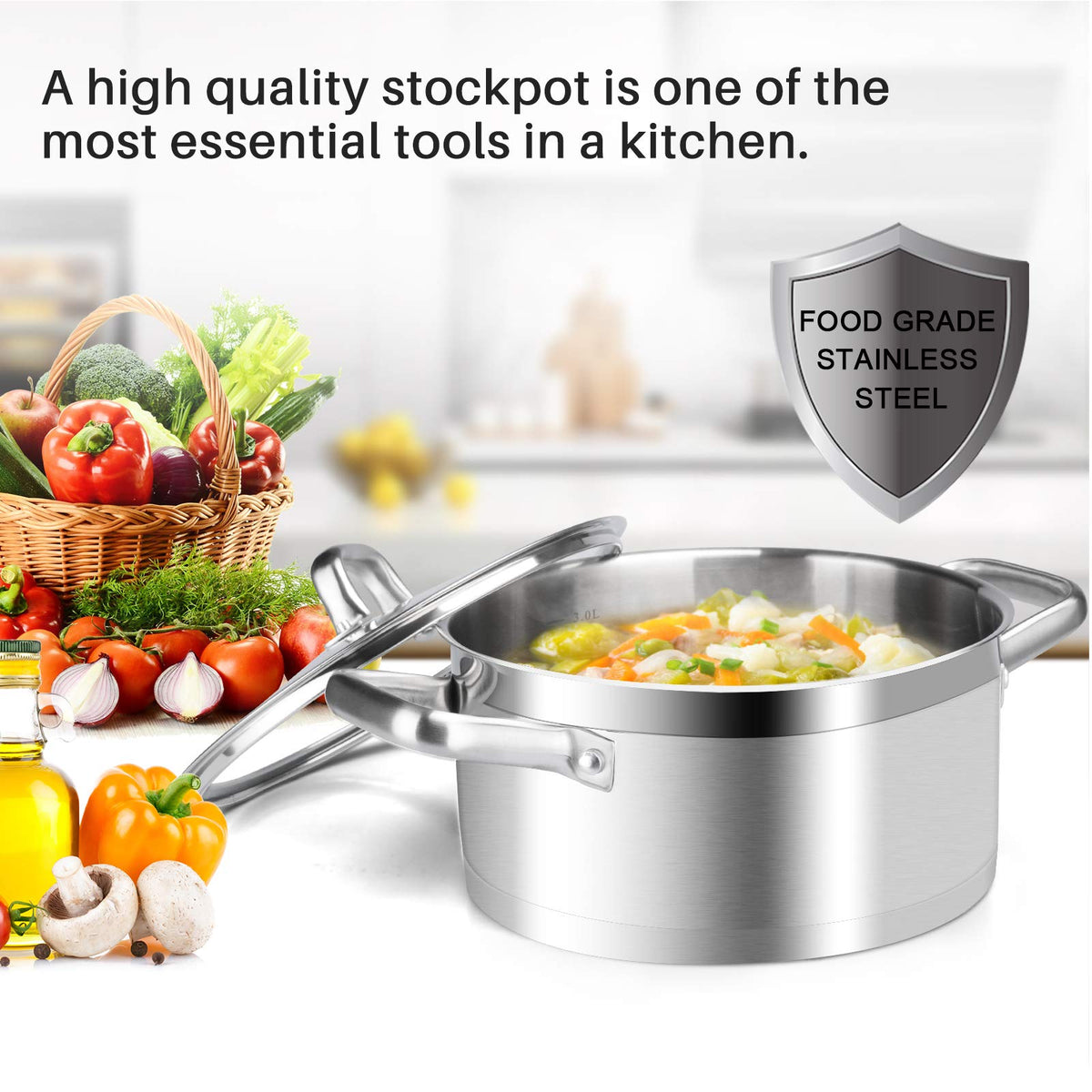 Stainless Steel 4.2 Qt Stock Pot with Lid U19691
