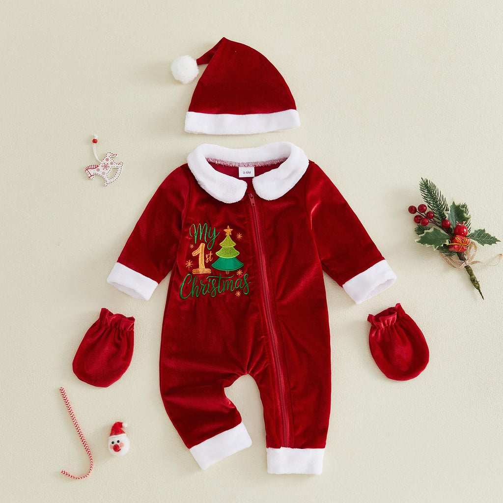 Velvet Zipper Romper Jumpsuit Hat H318
