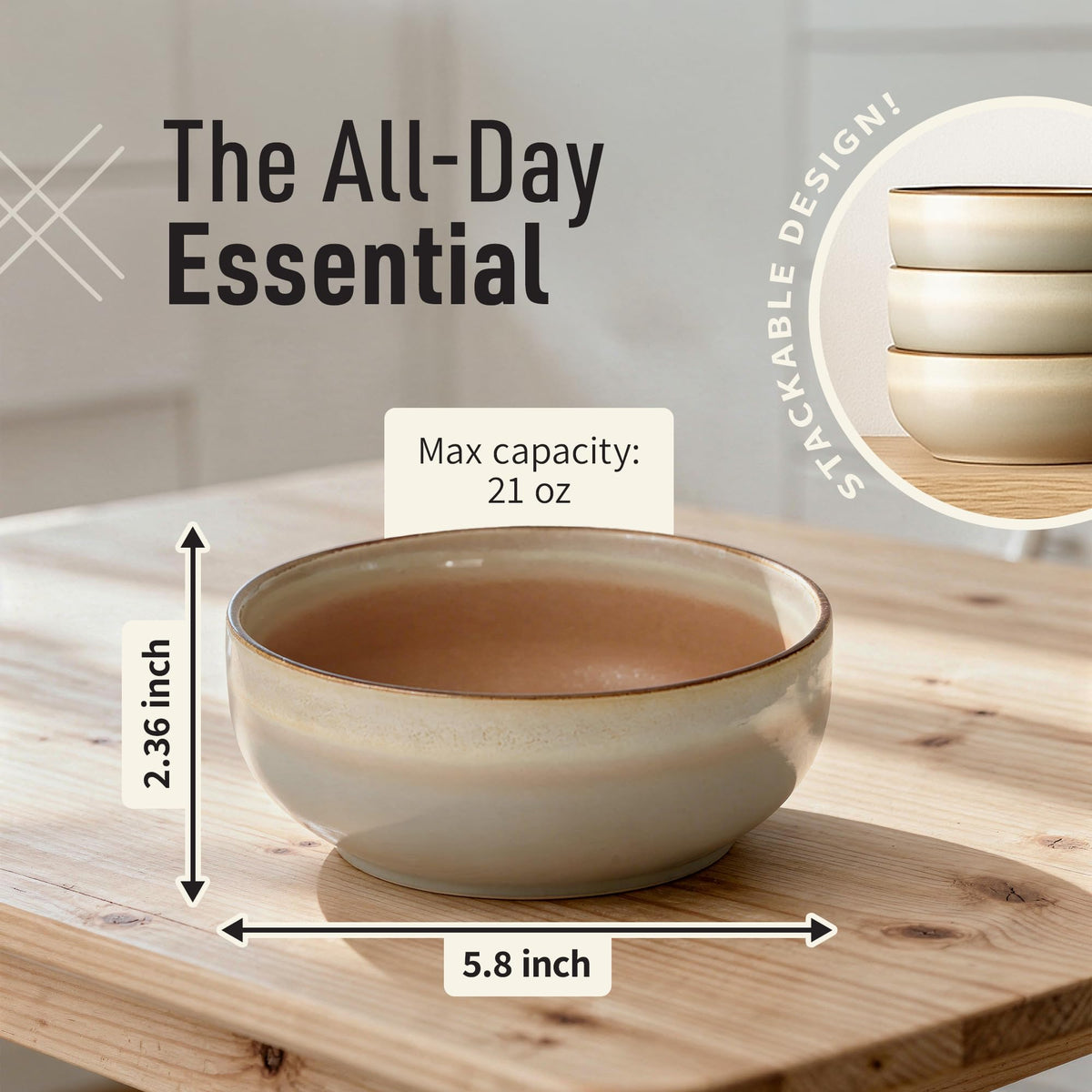 Stoneware Ceramic Cereal Bowls Set of 4, 21 oz Q179