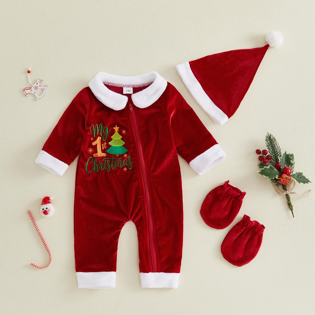Velvet Zipper Romper Jumpsuit Hat H318