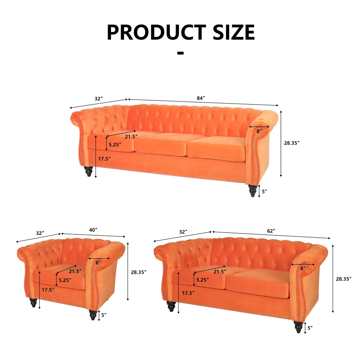 Orange Velvet Upholstered Accent Sofa Chair C3323