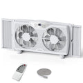 Twin Window Fan, 9-Inch Blades Reversible Airflow, Thermostat Control, 3 Speeds, 23.5"-37" Expandable Width F5216