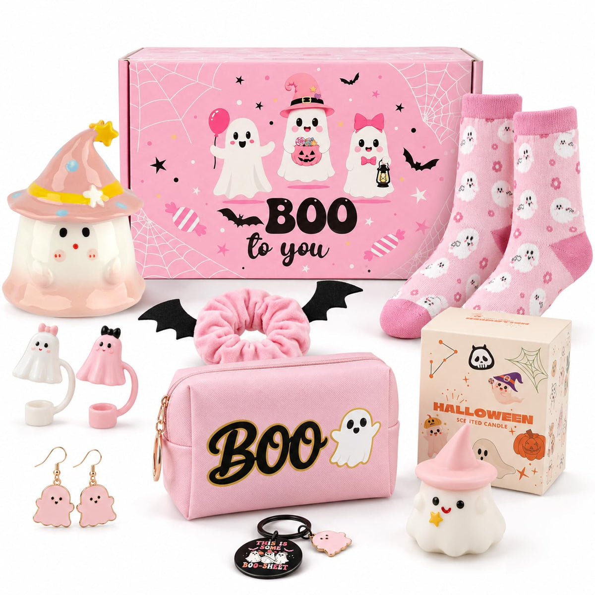 Pink Halloween Boo Basket Set with 14oz Cups Z1414