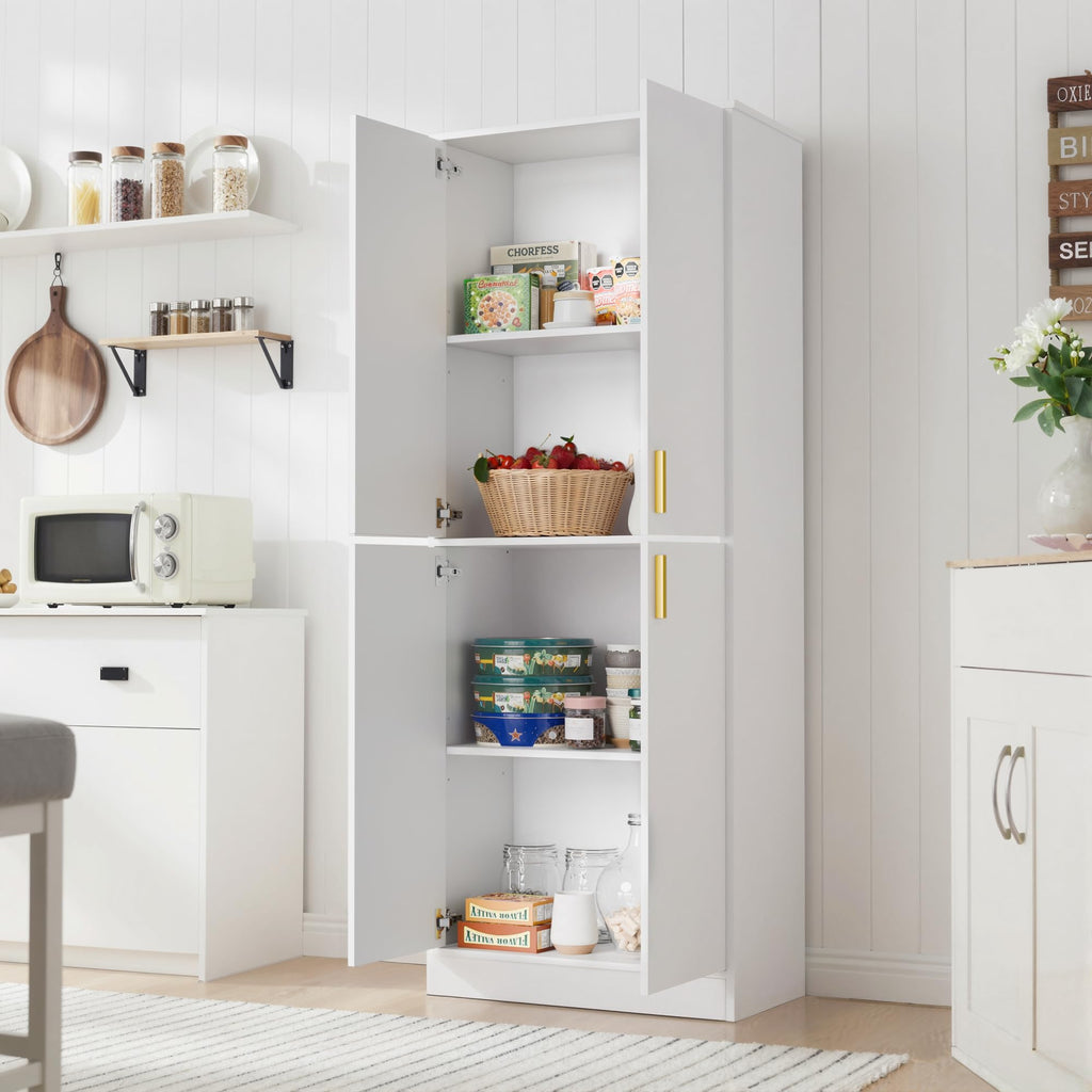 White Wood Storage Cabinet with Doors and Shelves T63439