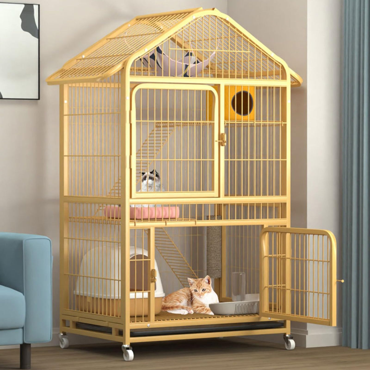 4-Tier Indoor Cat Enclosure with Ramp and Multiple Doors S6145