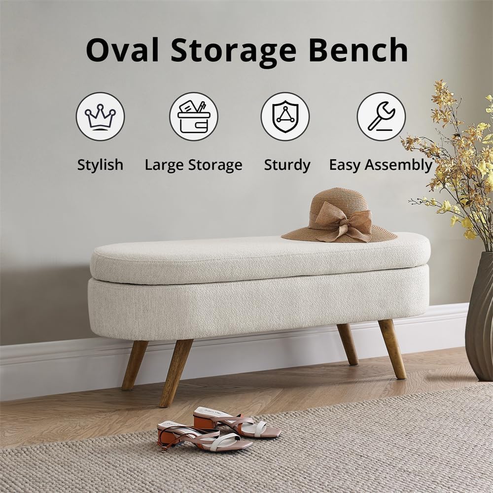 43.5" Beige Upholstered Storage Ottoman Bench T6026