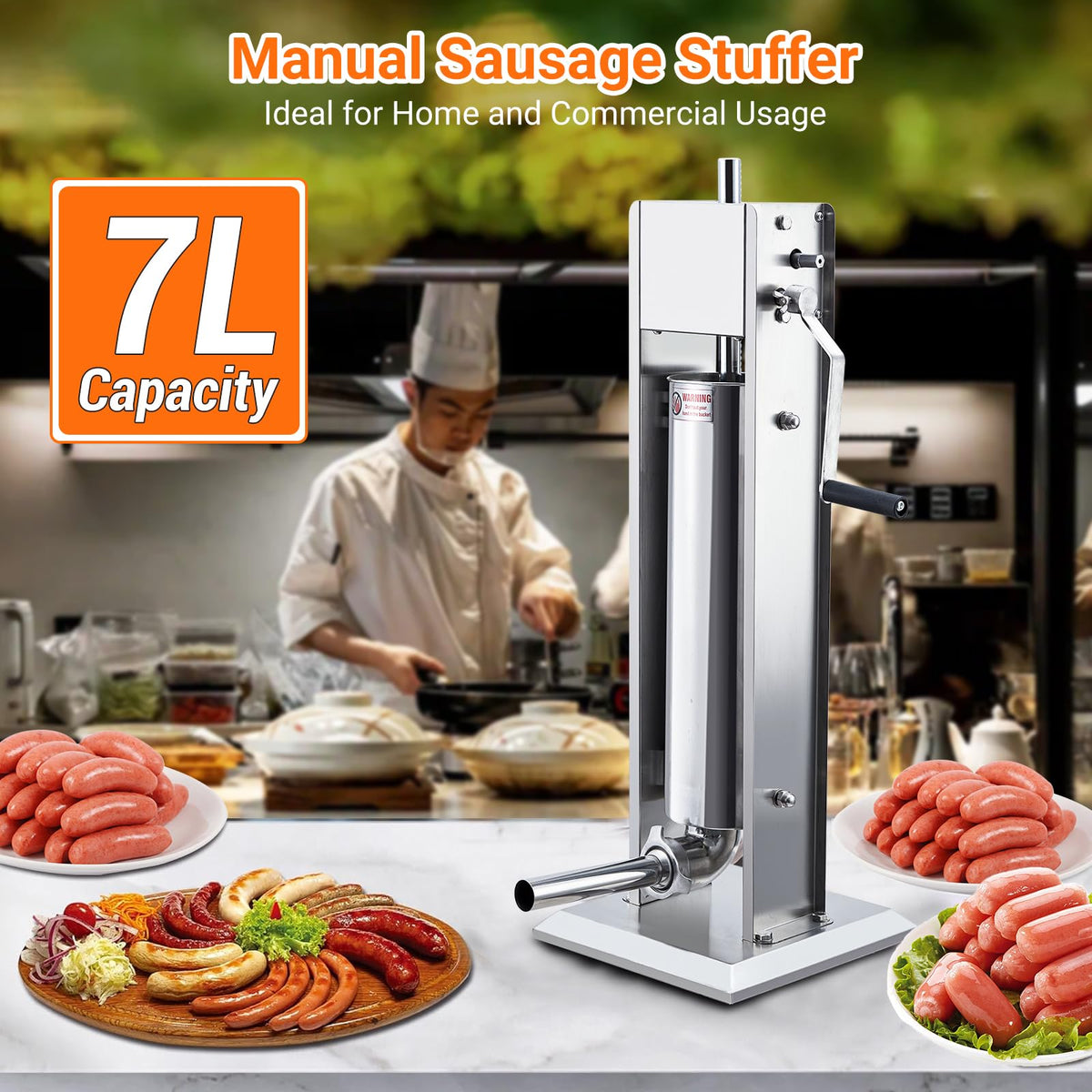 Heavy Duty Stainless Steel 15LBS Manual Sausage Stuffer Machine Q16234