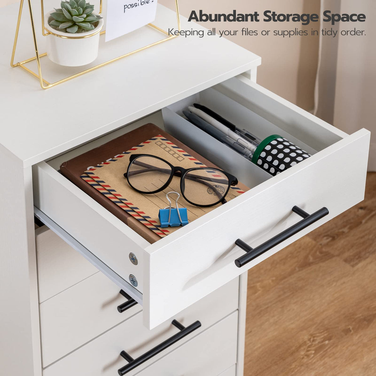 White 7 Drawer Wood File Cabinet I83502