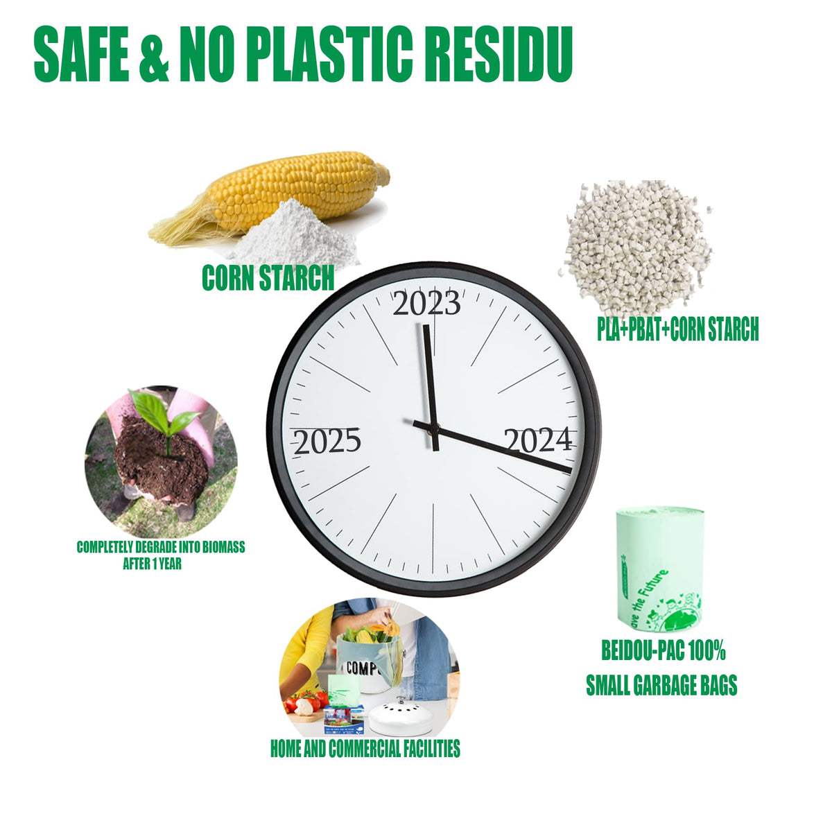 100% Compostable 3 Gallon Trash Bags with Handle, 200 Count G19664
