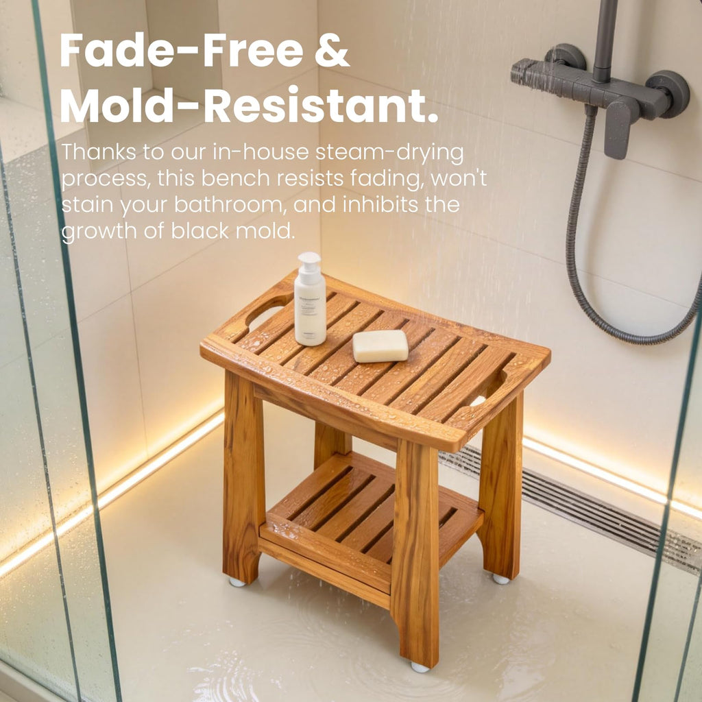 18" Teak Shower Bench with Non-Slip Leveling Feet K759929