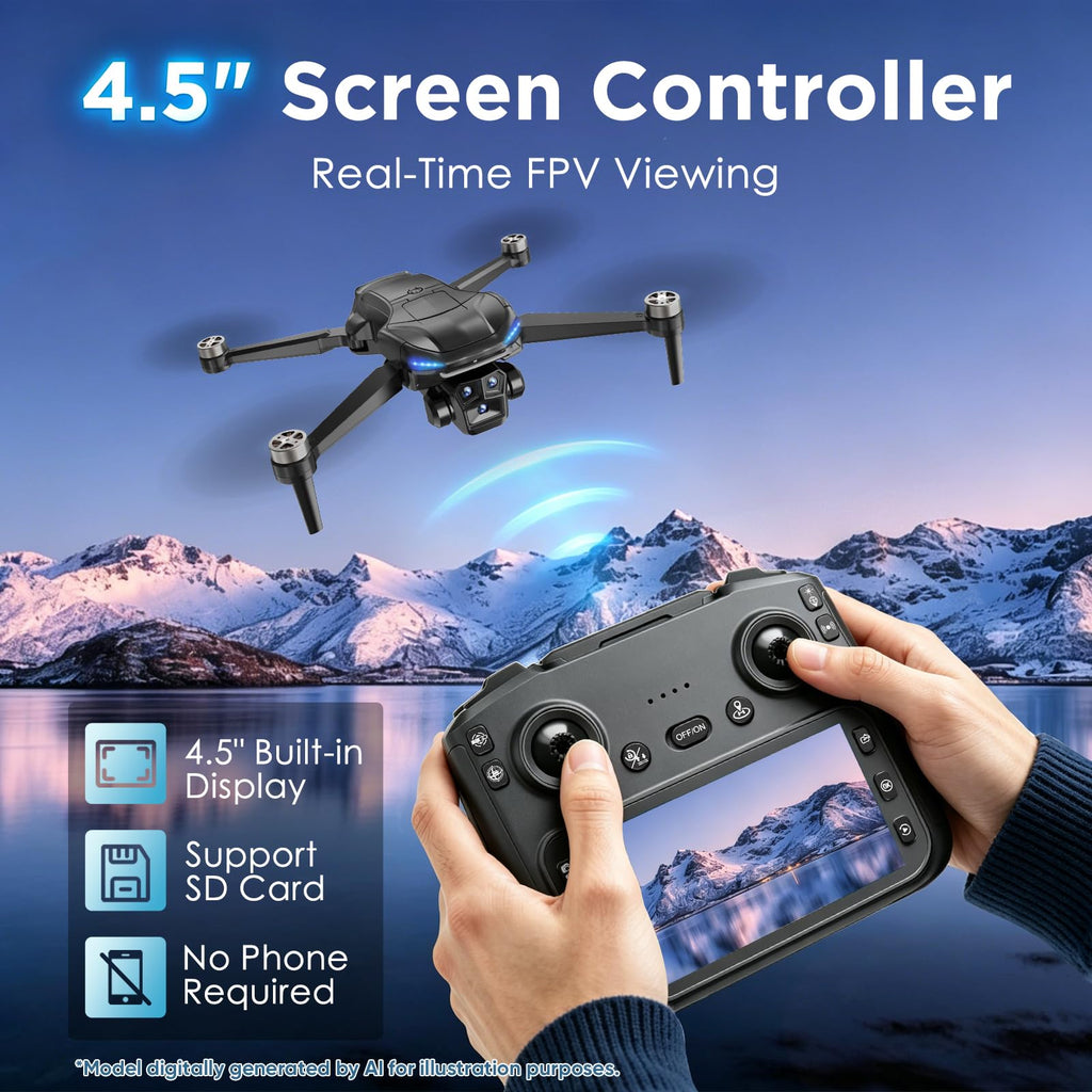 4K Camera GPS Foldable Drone with 4.5” HD Screen Controller V7980