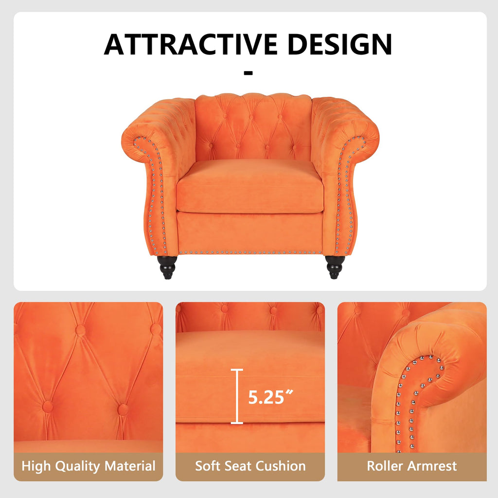 Orange Velvet Upholstered Accent Sofa Chair C3323