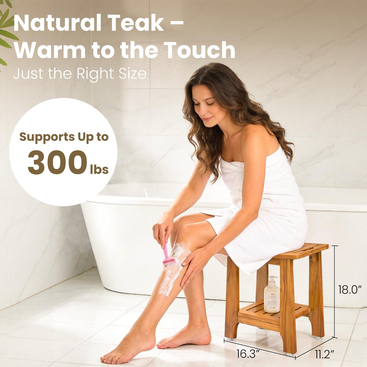 18" Teak Shower Bench with Non-Slip Leveling Feet K759929