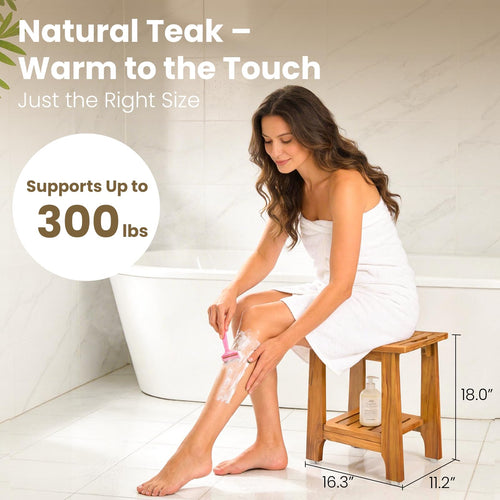 18" Teak Shower Bench with Non-Slip Leveling Feet K759929