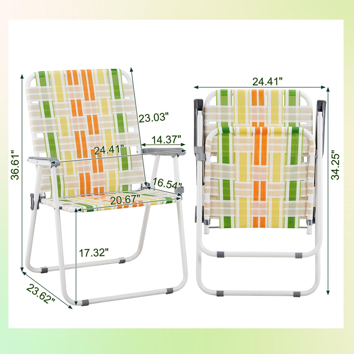 Yellow & Green Webbed Folding Chairs Set of 2 O1595