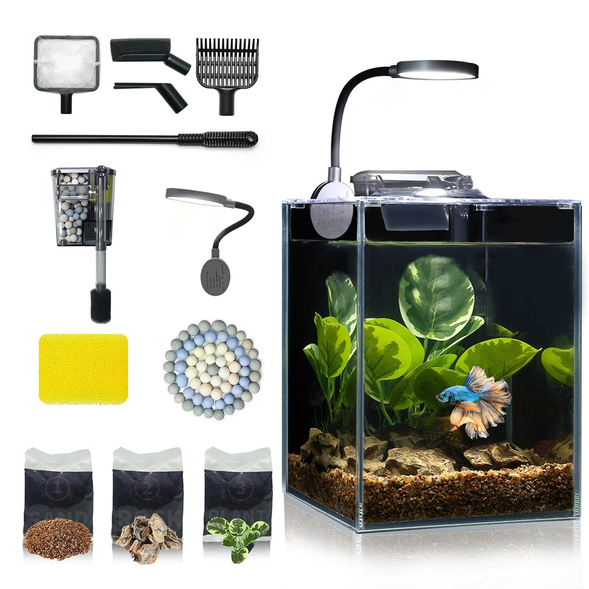 Glass 1.25 Gallon Aquarium Set with Filter LED Light G313116