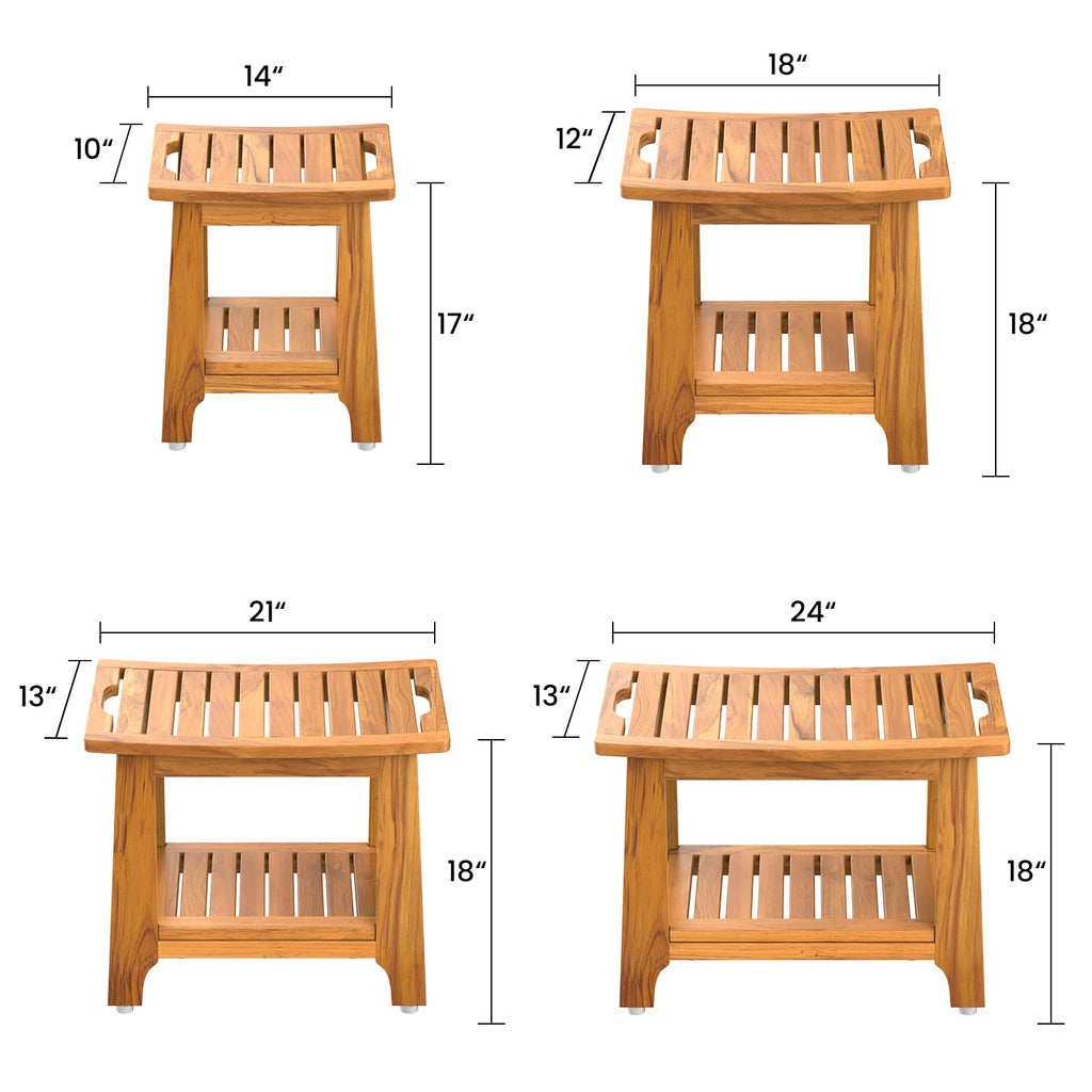 18" Teak Shower Bench with Non-Slip Leveling Feet K759929