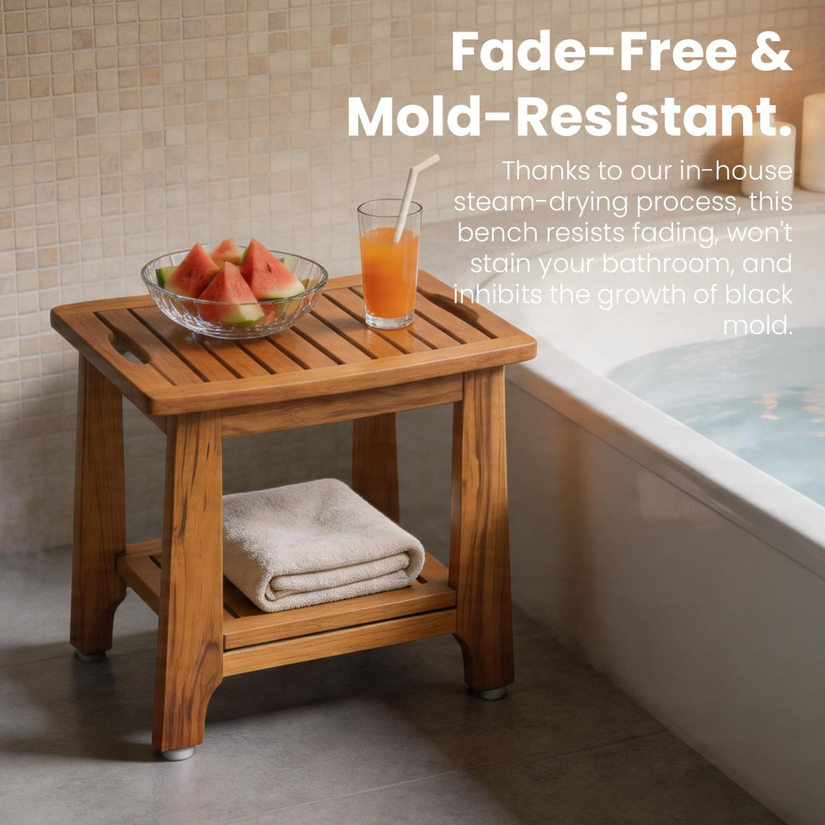 18" Teak Shower Bench with Non-Slip Leveling Feet K759929