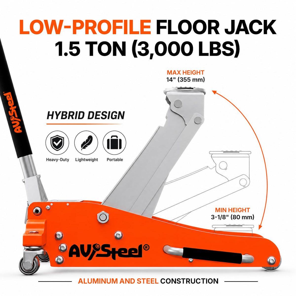 1.5 Ton Aluminum Steel Low Profile Hydraulic Floor Jack C66379