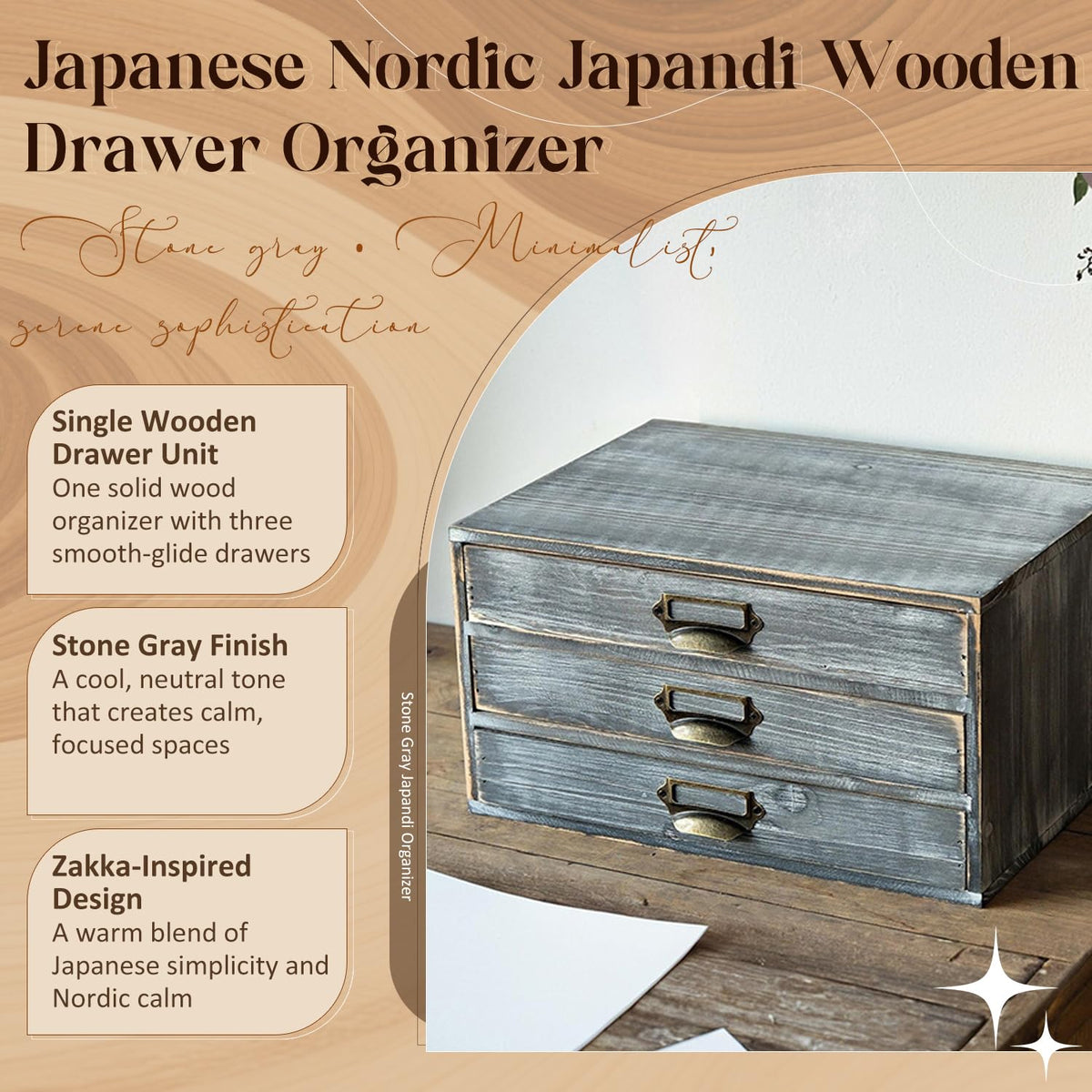 Solid Wood Grey 3 Drawer Desktop Organizer C371195