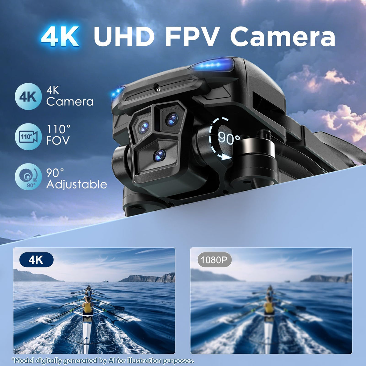 4K Camera GPS Foldable Drone with 4.5” HD Screen Controller V7980