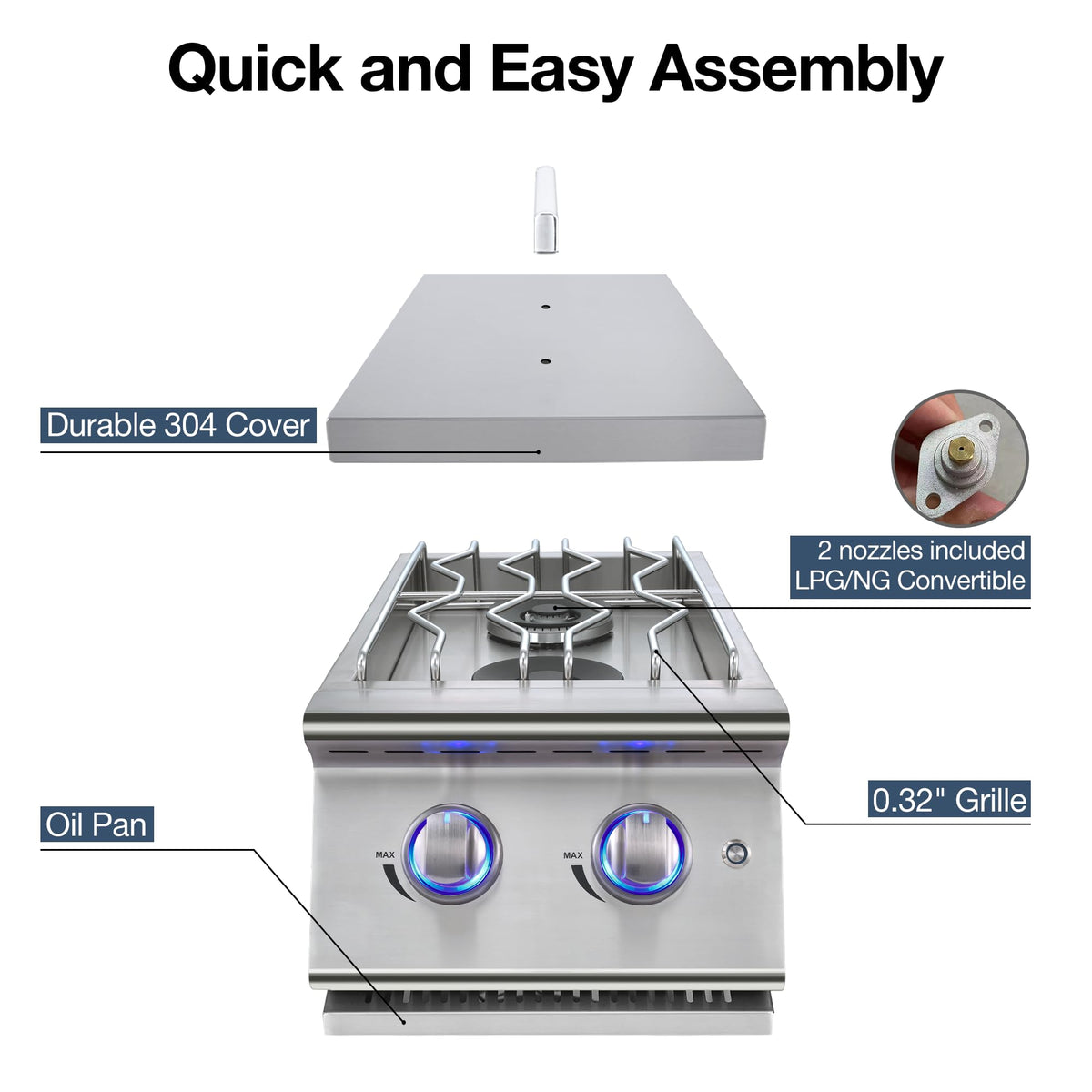 Double Grilling Side Burners 304 Stainless Steel 2 * 15,000BTU B887468